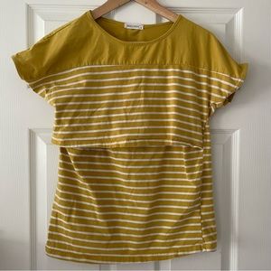 Smallshow Cotton Nursing Breastfeeding Top in yellow and white stripes